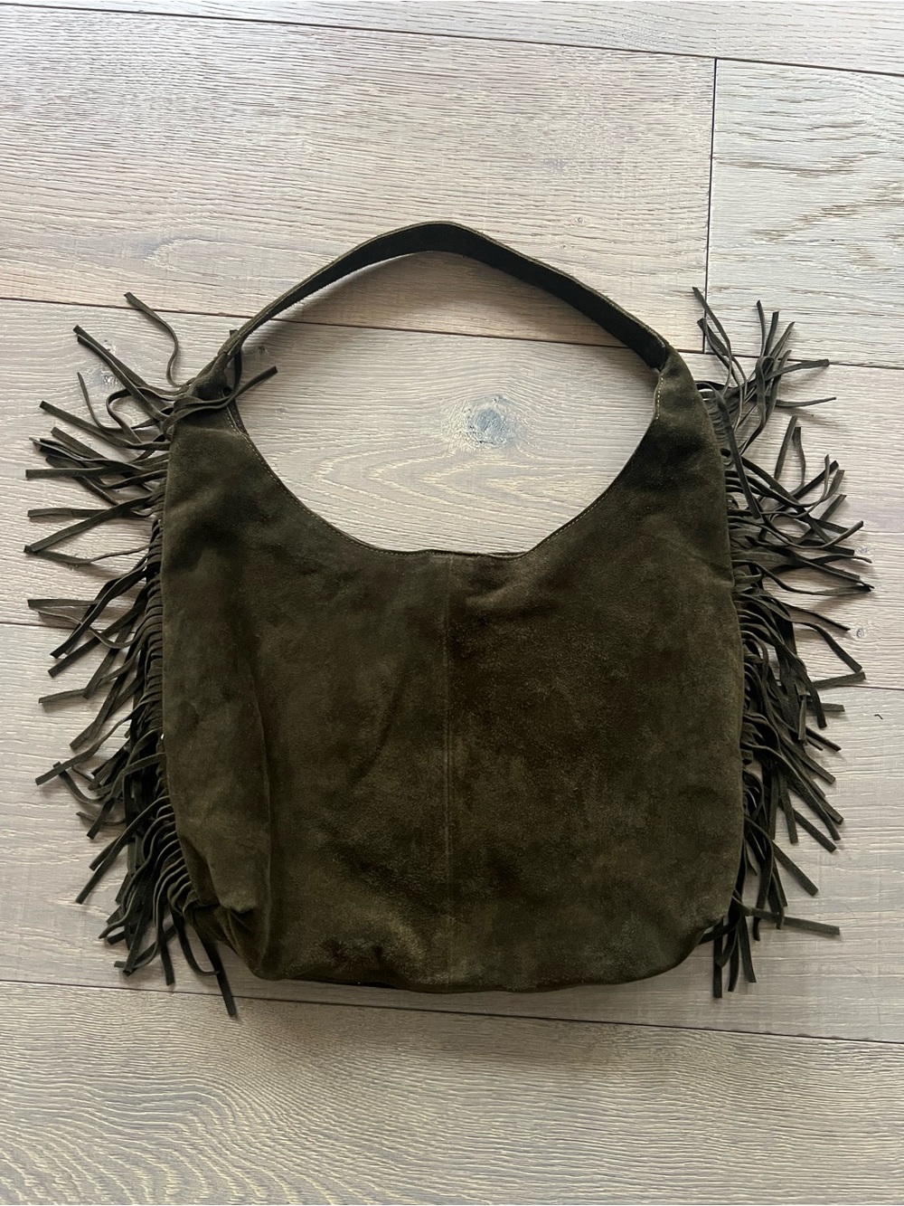 Haute Hippie Fringed Suede Shoulder Bag - Olive Green